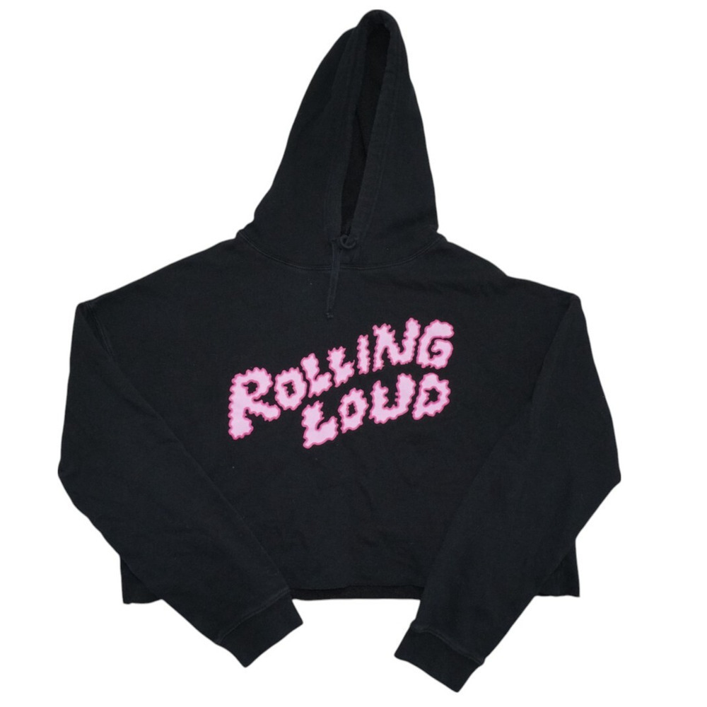 Rolling Loud Bay Area 2019 Hoodie – Black Concert Merch Pullover Size L CROPPED